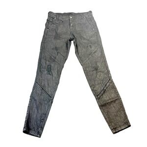MAC Jeans Jog'n Biker Distressed Glam Coated Moto Pants Charcoal Grey Mens 38